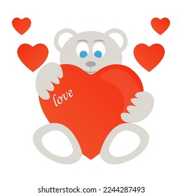 bear icon with heart, love, vector illustration