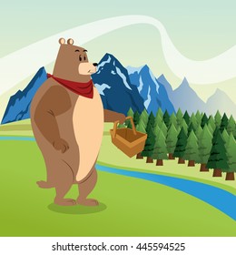 Bear icon. Landscape background. Vector graphic