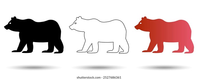 Bear icon. Bear icon on a white background, isolated. The icon has three uses in applications and websites. Vector illustration. Bear icon on a white background.