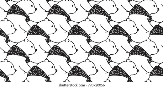 Bear icon polar bear teddy black scarf vector doodle seamless pattern background wallpaper