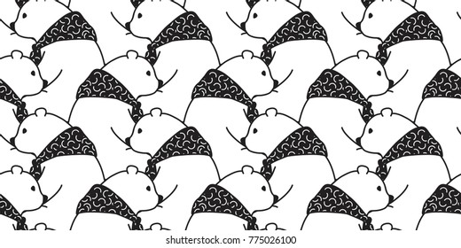 Bear icon polar bear teddy black scarf doodle vector seamless pattern wallpaper background
