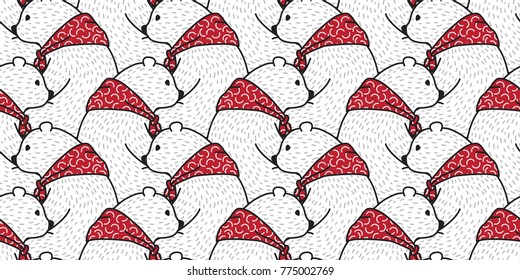 Bear icon polar bear teddy red scarf doodle vector seamless pattern wallpaper background