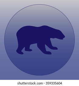 Bear icon. Round blue symbol of an animal. Polar bear silhouette design.