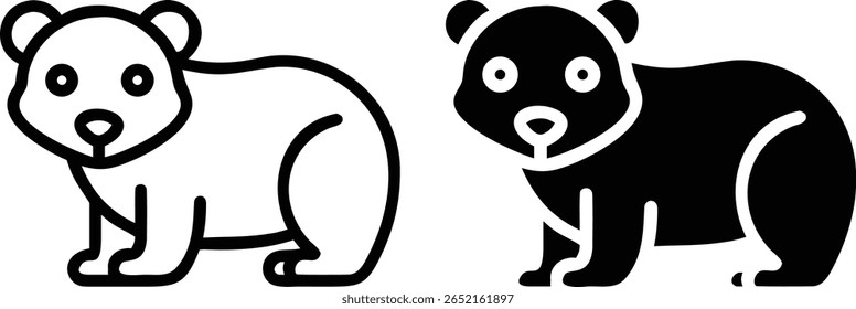 Conjunto de Ícones de Urso - Vetor de Animais Selvagens Preto e Branco para Natureza, Vida Selvagem e Design de Desenhos Animados