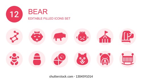 bear icon set. Collection of 12 filled bear icons included Ursa major, Baby, Bison, Circus, Toy, Dog, Crib