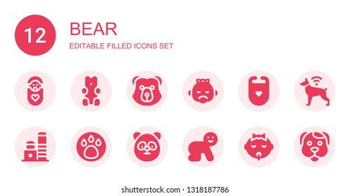 bear icon set. Collection of 12 filled bear icons included Baby, Gummy bear, Bib, Toy, Animal, Panda, Dog