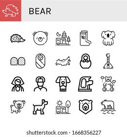 bear icon set. Collection of Hedgehog, Bear, Camping, Valenki, Koala, Gummy, Baby, Russia, Matryoshka, Balalaika, Russian, Dog, Teddy, Polar bear icons