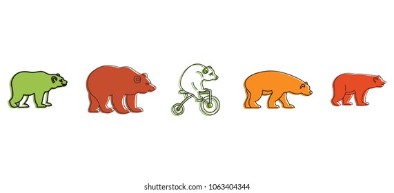 Bear icon set. Color outline set of bear vector icons for web design isolated on white background