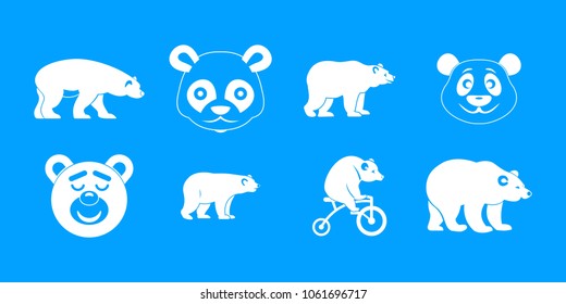 Bear icon set. Simple set of bear vector icons for web design isolated on blue background