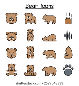 Bear icon set vector illustration graphic design in colorline style
