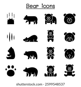 Bear icon set vector illustration graphic design in glyph style