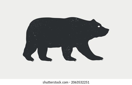 Bear icon silhouette with grunge texture. Bear silhouette isolated on white background. Vector illustration