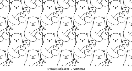 Bear icon teddy polar bear vector doodle seamless pattern wallpaper background