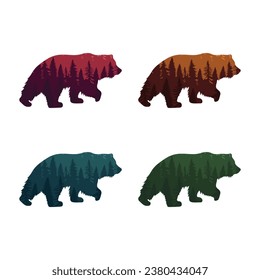 Ilustración vectorial de icono del oso. Conjunto de osos sobre un fondo aislado. Concepto de señalización forestal.