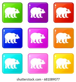Bear icons of 9 color set isolated vector illustration