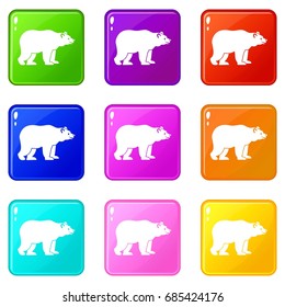 Bear icons of 9 color set isolated vector illustration