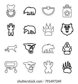 Bear icons. set of 16 editable outline bear icons such as animal paw, bear, panther
