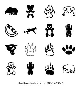Bear icons. set of 16 editable filled and outline bear icons such as animal paw, panther, paw