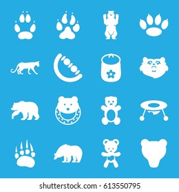 Bear icons set. set of 16 bear filled icons such as animal paw, panther, baby toy