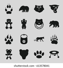 Bear icons set. set of 16 bear filled icons such as animal paw, panther, baby toy
