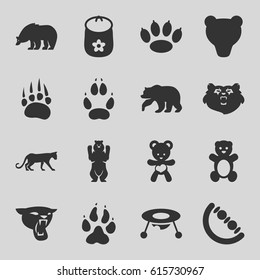 Bear icons set. set of 16 bear filled icons such as animal paw, panther, baby toy