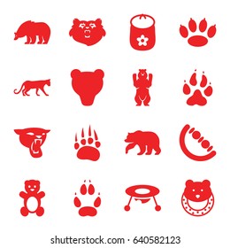 Bear icons set. set of 16 bear filled icons such as animal paw, panther, baby toy