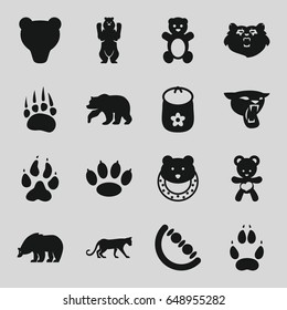 Bear icons set. set of 16 bear filled icons such as animal paw, panther, baby toy