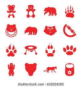 Bear icons set. set of 16 bear filled icons such as animal paw, panther, baby toy