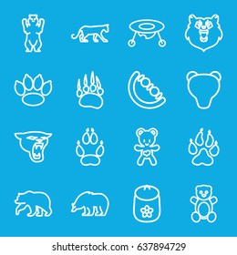 Bear icons set. set of 16 bear outline icons such as animal paw, panther, baby toy