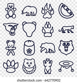 Bear icons set. set of 16 bear outline icons such as animal paw, panther, baby toy