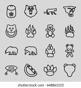 Bear icons set. set of 16 bear outline icons such as animal paw, panther, baby toy