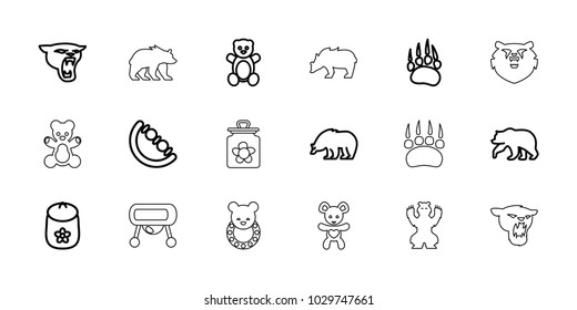 Bear icons. set of 18 editable outline bear icons: animal paw, panther