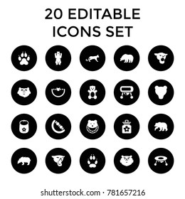 Bear icons. set of 20 editable filled bear icons such as panther, animal paw. best quality bear elements in trendy style.
