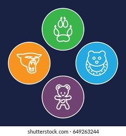 Bear icons set. set of 4 bear outline icons such as panther, animal paw, baby toy