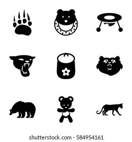 bear icons set. Set of 9 bear filled icons such as animal paw, panther