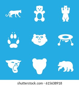 Bear icons set. set of 9 bear filled icons such as panther, animal paw