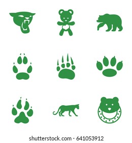 Bear icons set. set of 9 bear filled icons such as animal paw, panther, baby toy