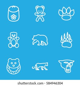 bear icons set. Set of 9 bear outline icons such as animal paw, panther, baby toy