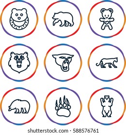 bear icons set. Set of 9 bear outline icons such as animal paw, panther