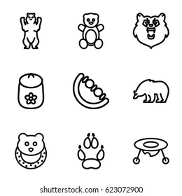 Bear icons set. set of 9 bear outline icons such as animal paw