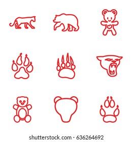 Bear icons set. set of 9 bear outline icons such as animal paw