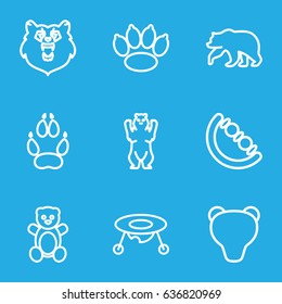 Bear icons set. set of 9 bear outline icons such as animal paw, baby toy