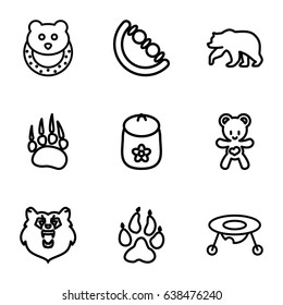 Bear icons set. set of 9 bear outline icons such as animal paw