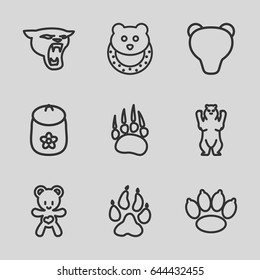 Bear icons set. set of 9 bear outline icons such as animal paw, panther, baby toy