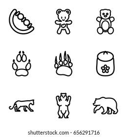 Bear icons set. set of 9 bear outline icons such as animal paw, panther
