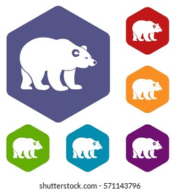 Bear icons set rhombus in different colors isolated on white background