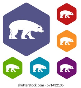 Bear icons set rhombus in different colors isolated on white background