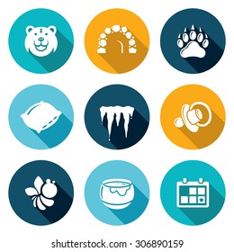 Bear Icons Set. Vector Illustration. Isolated Flat Icons collection on a color background for design