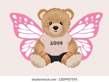 bear illustration with butterfly wings vector