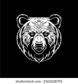 Bear illustration design, black and white, line art, bear head hand or body tattoo, bear head silhouette illustration t-shirt. Bear logo vector